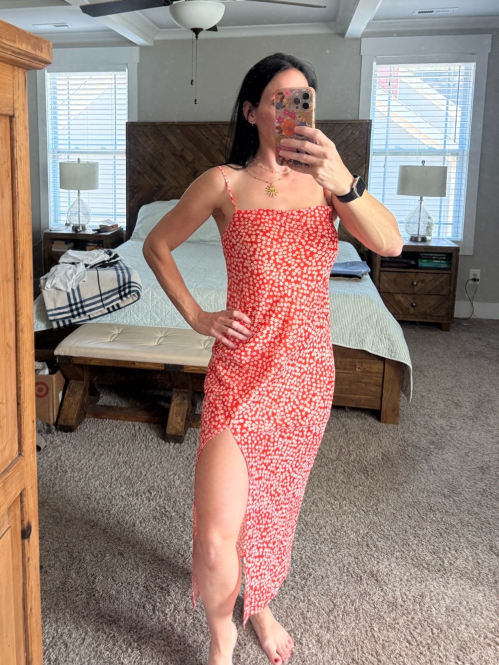 Elegant Red Floral Maxi Dress